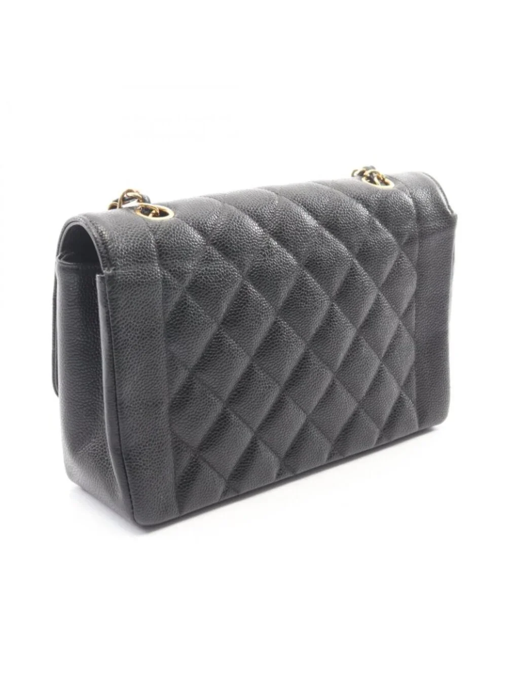 Chanel Shoulder Bag Quilted Diana Flap Black Caviar Leather Chain
